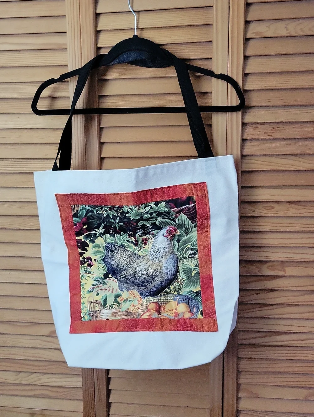 Handmade Quilted Chicken Canvas Tote Bag Farmhouse Country Market Bag Reusable